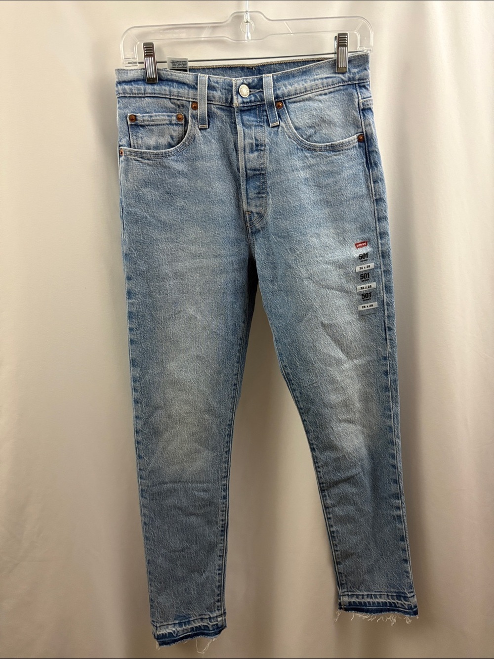 Levis 501 Skinny Jeans Womens 26x28 Light Wash High Rise Distressed Brand New